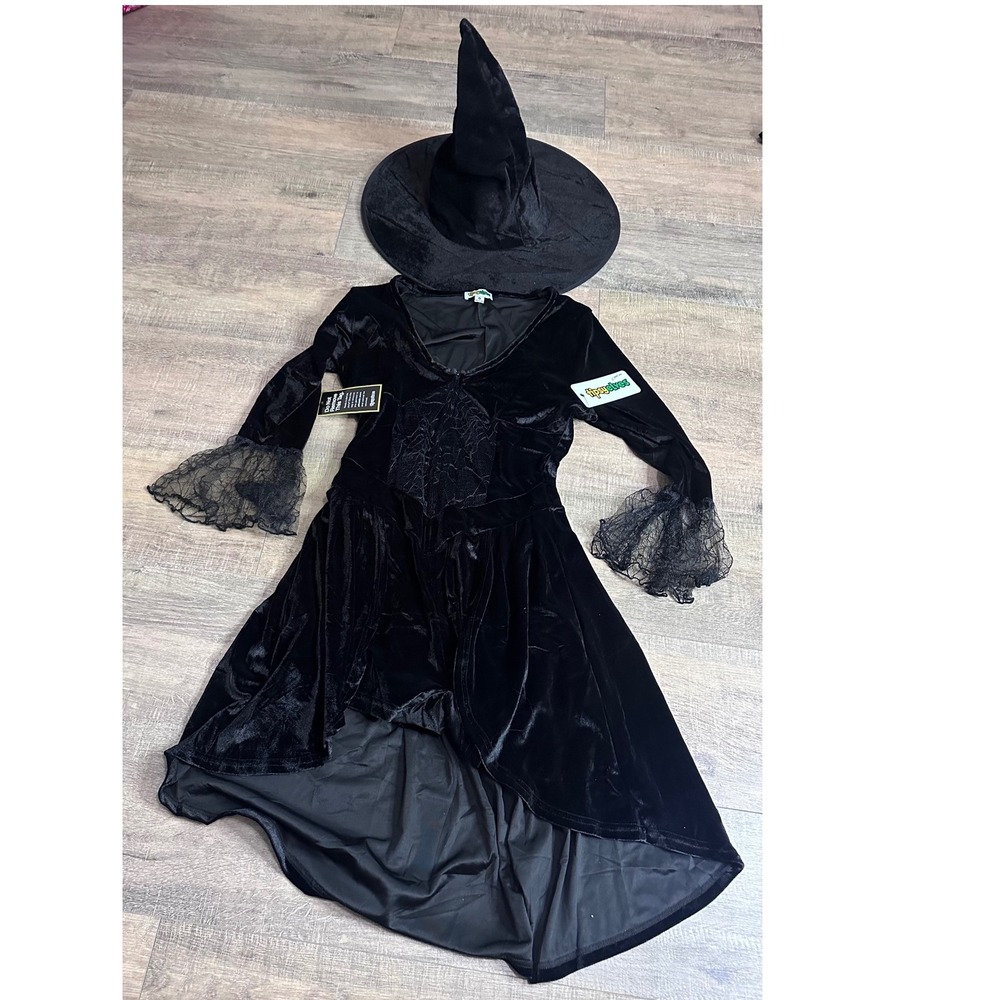 Tipsy Elves Womens Black Velvet Witch Costume Romper & Hat Set  Size Medium  NWT